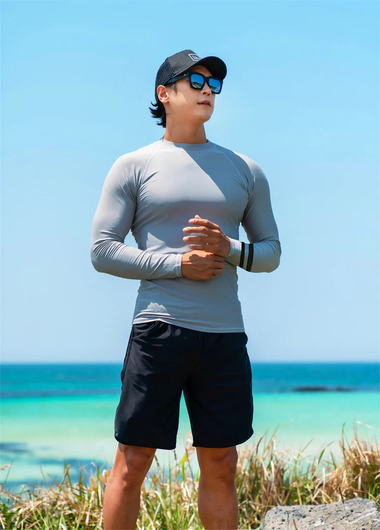 SAILBEE Men UV Protect Swimwear Long Sleeve Swimsuit Mens Rashguard Surfing Rash Guard Surf Shirt For Swimming Sail Drop Ship