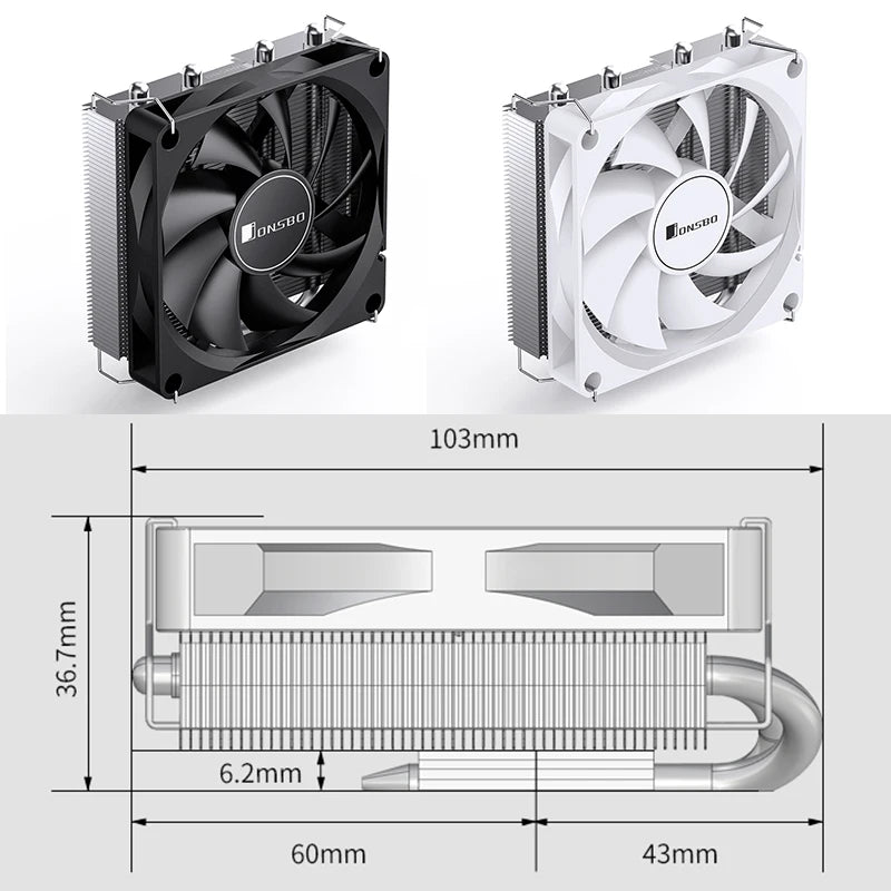 JONSBO HP-400S Pressure Profile CPU Radiator 4 Heat Pipe 9CM Fan Ultra-Thin Radiator Suitable ITX Small Case Processor Cooler