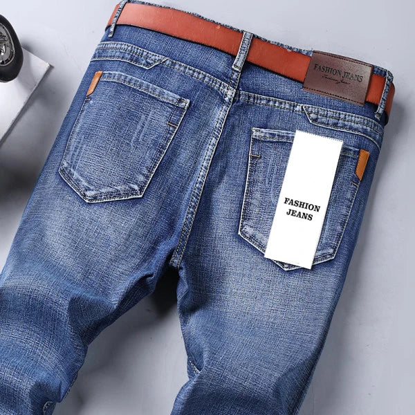2026 New Spring Autumn Men Classic Jeans Business Fashion Straight Regular Blue Stretch Denim Trousers Men's Smart Jeans