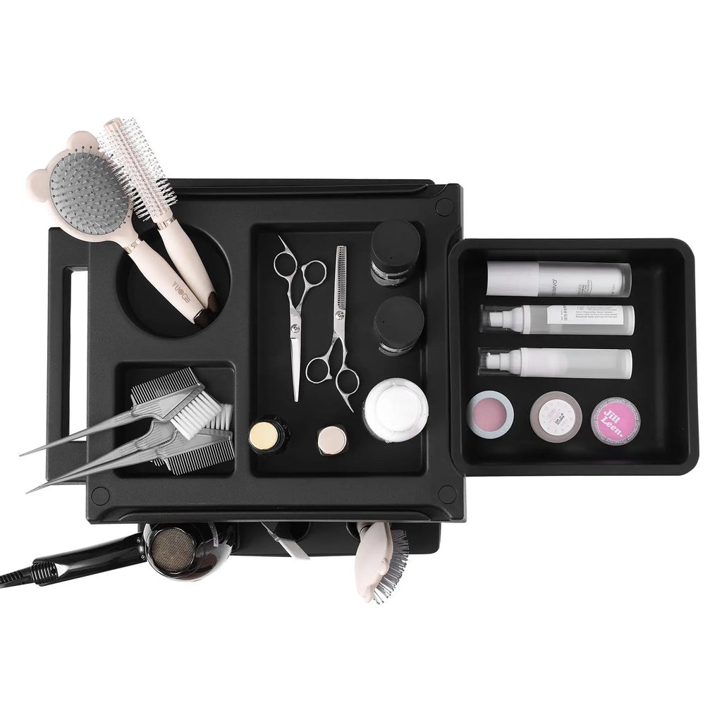"Lockable Metal Hairdresser Cart with 6 Removable Drawers for Stylists"