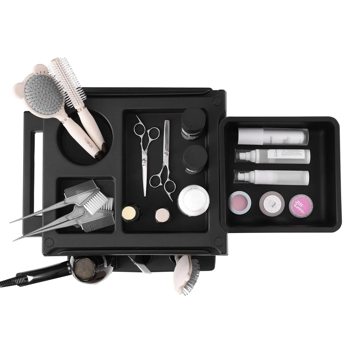 "Lockable Metal Hairdresser Cart with 6 Removable Drawers for Stylists"