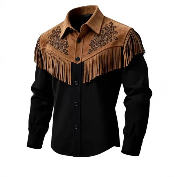 2026 Autumn Winter Men's Fur Fringed Jacket Coat Vintage Ethnic Trendy Button Open Lining Casual  Streetwear