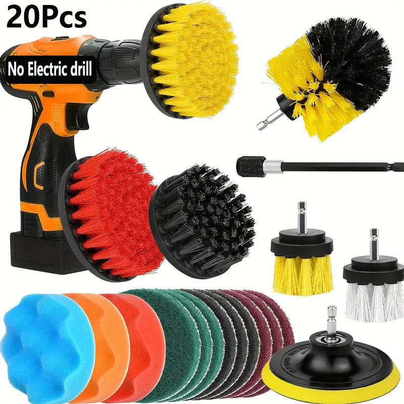  Electric Cleaning Brush Set, Electric Drill Brush Head, Car Cleaning Sponge Soft Brush, Car Wash Hard Brush, Bathroom Brush