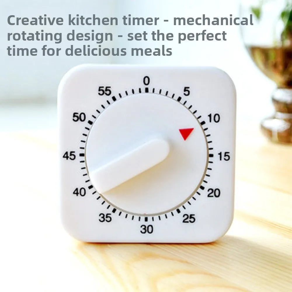 Kitchen Timer, Mechanical Rotary Timer, Student Problem-solving, Cute Kitchen Creative Square Alarm Clock, No Battery Required