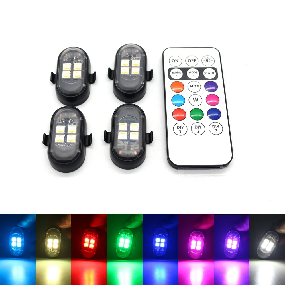 Rechargeable Car LED Light Kit, RGB Color Changing LED Light with Remote Control, Decorative Atmosphere Lamp for Car Motorcycle