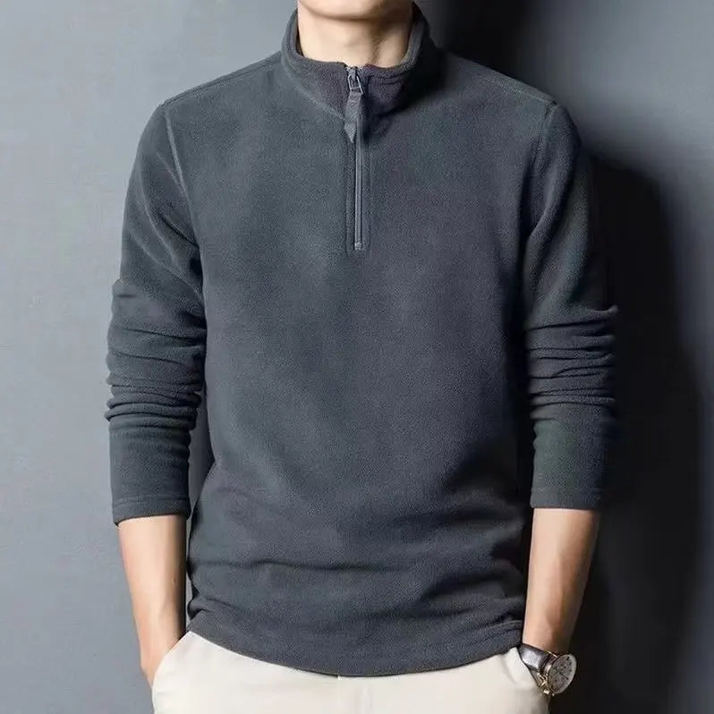 Autumn Winter New Warm Polo Shirts Men's Lamb Wool Sweatshirt Standing Neck Half Zip Long Sleeve Fashion Versatile Men Tees Tops