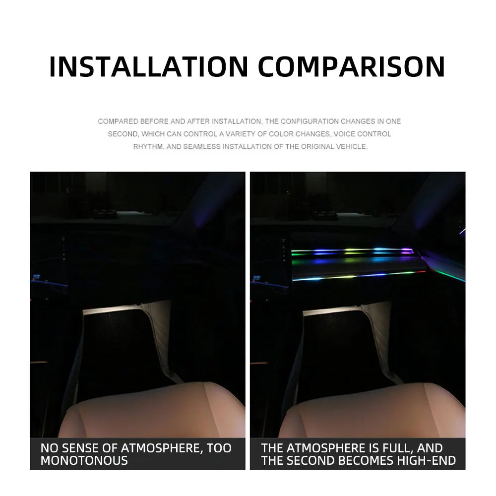 Full Colors USB Car LED Ambient Light Acrylic Strips Dashboard Lights RGB Car Interior Hidden App Remote Control Atmosphere Lamp