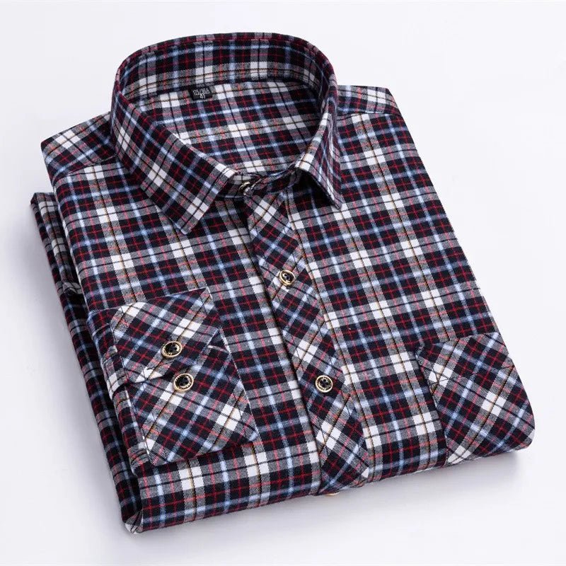 2024 New Fashion Men's Plaid Shirt Long Sleeve Cotton Regular Fit Men Casual Flannel Shirts Leisure Autumn Male Blouse Clothing