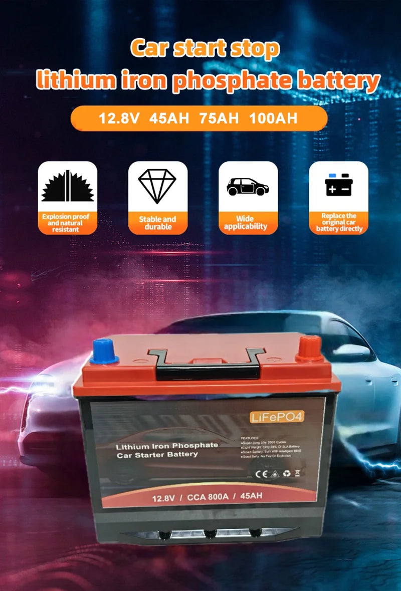 12V Car Start Stop Batteries 45Ah 75Ah 100Ah CCA 800 1000 1200 80D26/S95 Emergency Start for Hyundai Tucson Auto Accessories
