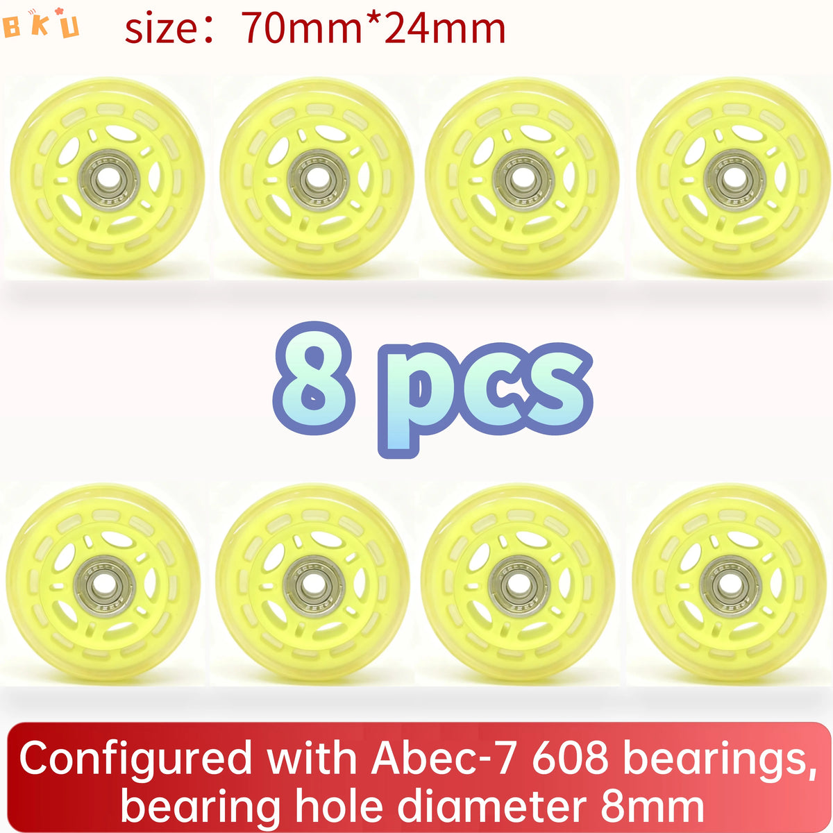 8-Pack Full Set Roller Skate Replacement 70mm Wheels, High-Speed Abec-7 608 Bearing Wheels for Skateboard/Scooter/Luggage