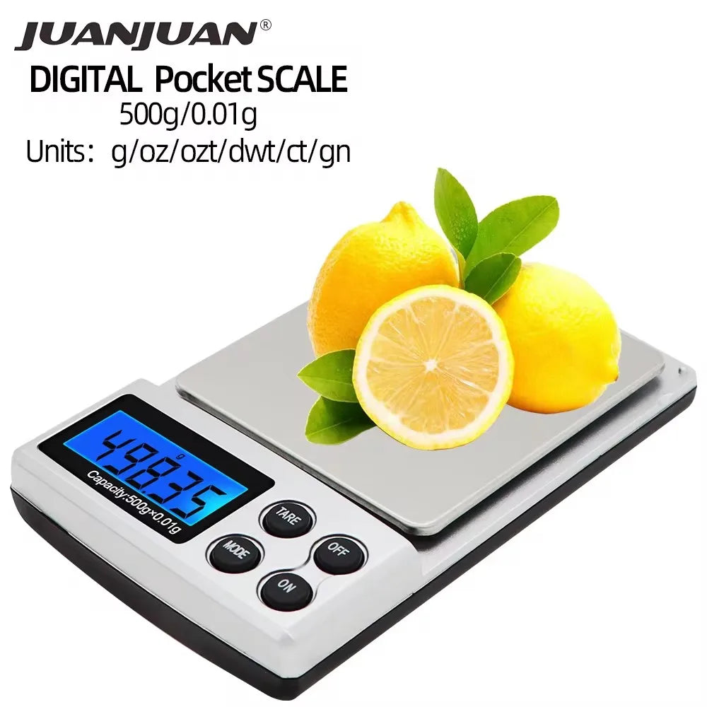 Mini Electronic Jewelry Scale Pocket 100/200/300/500/1000/2000g 0.01/0.1g Kitchen Scales Balance with BackLight