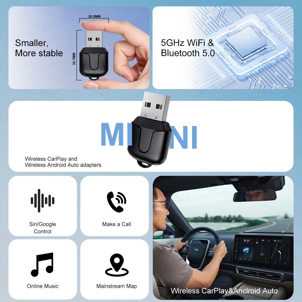 FLIXIVI CarPlay Android Auto Adapter Wired To Wireless 5GHz WiFi5.0, /type-c Plug and Play, for Original Wired CarPlay/Auto Cars