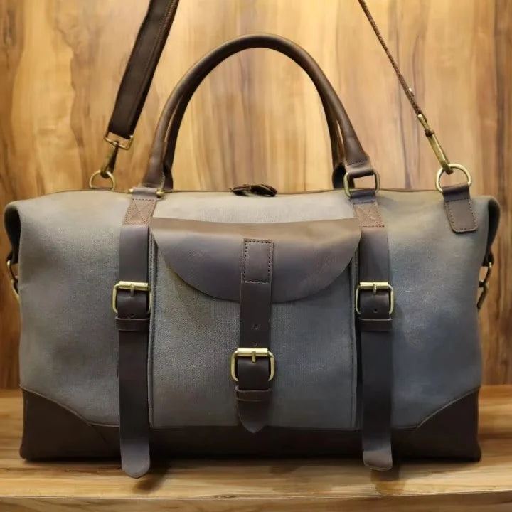 Large Capacity Waxed Canvas Duffel Bag for Travel Wear-Resistant Water Proof Luggage Duffel Bag Genuine Leather
