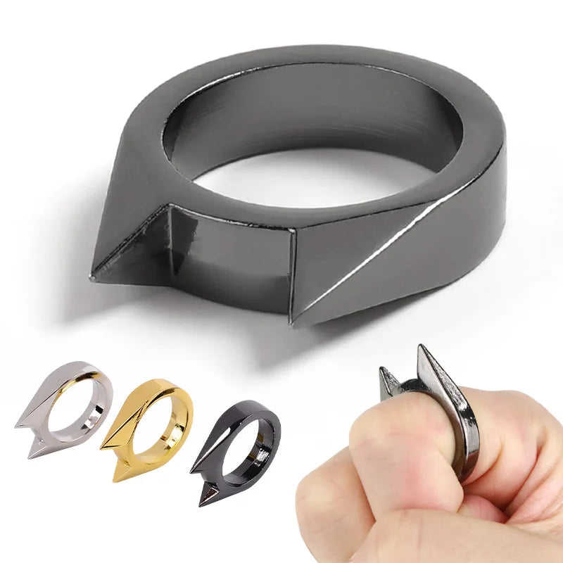 Cat Ear Shape Ring - Unisex Window Breaker Rings, Safety Spike Rings, Small Anti-Wolf Rings, Punk-Style Zinc Alloy Jewelry 3pcs