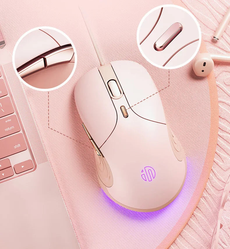 Inphic B8 Wired Mouse 4-speed DPI Adjustment Silent Office Mouse Colorful Breathing Light Effect For PC Laptop
