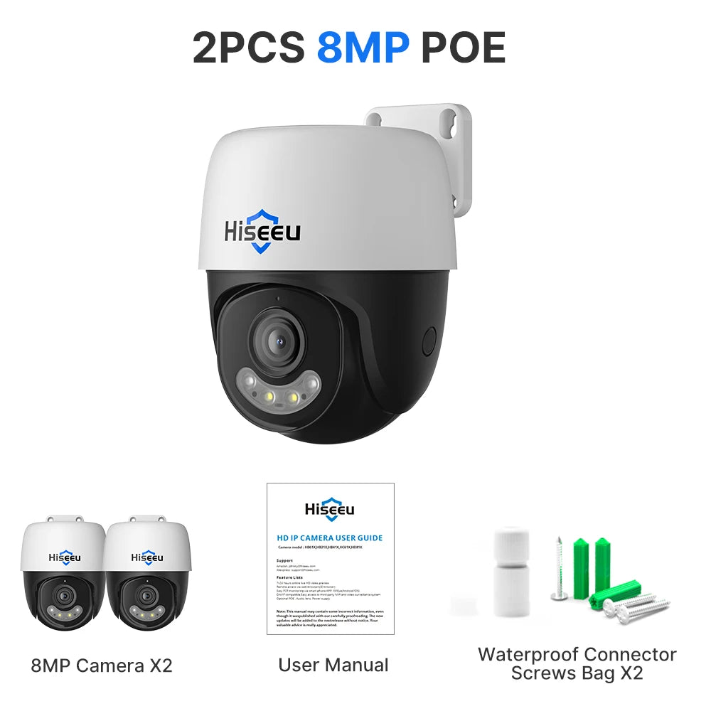 Hiseeu 5MP 4K 8MP POE PTZ IP Camera Night Vision Waterproof Security Video IP Camara Onvif Security CCTV Camera H.265