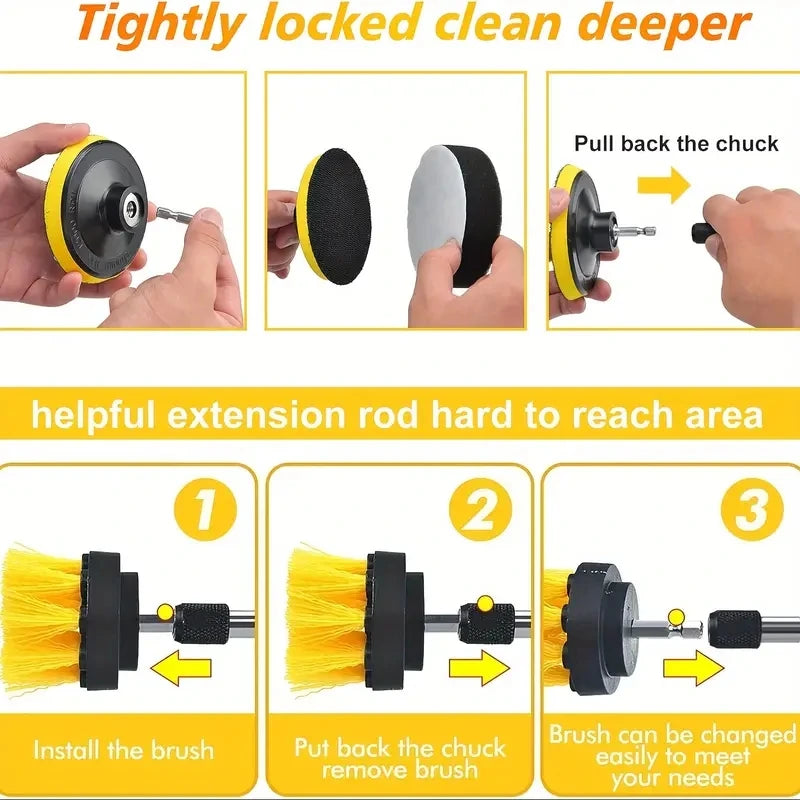  Electric Cleaning Brush Set, Electric Drill Brush Head, Car Cleaning Sponge Soft Brush, Car Wash Hard Brush, Bathroom Brush