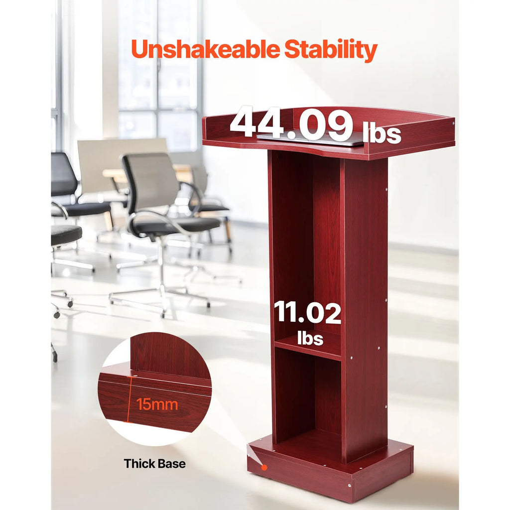 41-Inch Elegant Design Wooden Podium Stand MDF Lectern with Wide Reading Surface Laptop Desk Edge Stopper for School Application