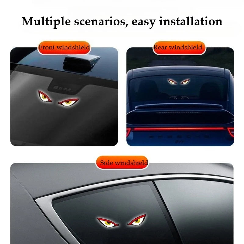 1Pc LED Dynamic Expression Neon Light, Car Solar Devil Eye Light, Rear Window Anti-Rear-End Warning Light