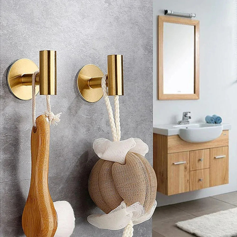 2/4PCS Adhesive Wall Hook Stainless Steel Robe Sticker Hooks Towel Coat Key Pants Hangers Bathroom Kitchen Storage Accessories