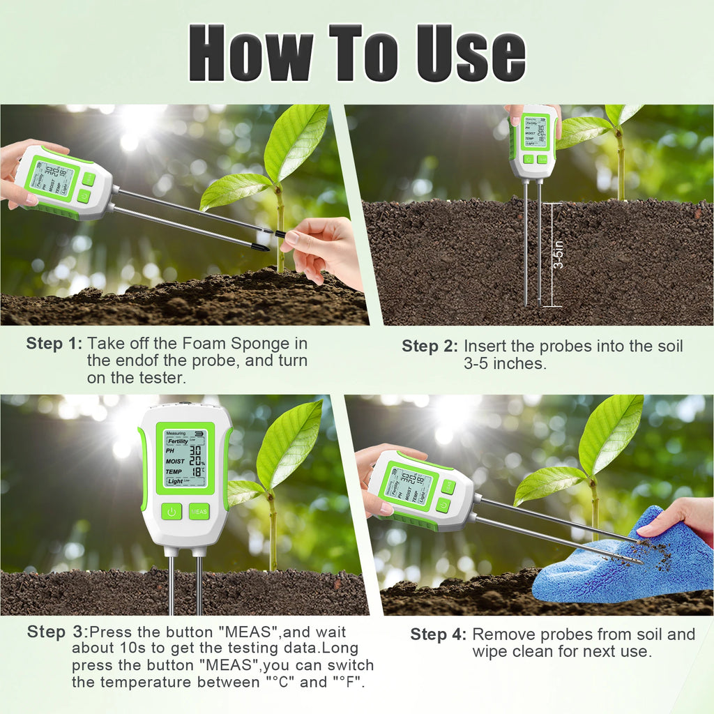 3 in 1 Digital LCD Soil Tester PH/Moisture/Temperature High Accuracy Soil Meter with Backlight for House Plants Garden Lawn Farm