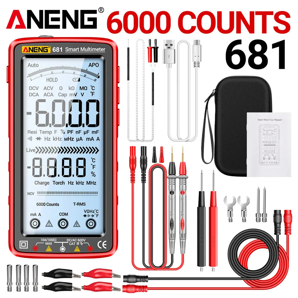 ANENG 681 Smart Digital Multimeter Rechargable AC/DC Voltage Non-contact Voltage Tester Meter LCD Screen Current Tester Tools