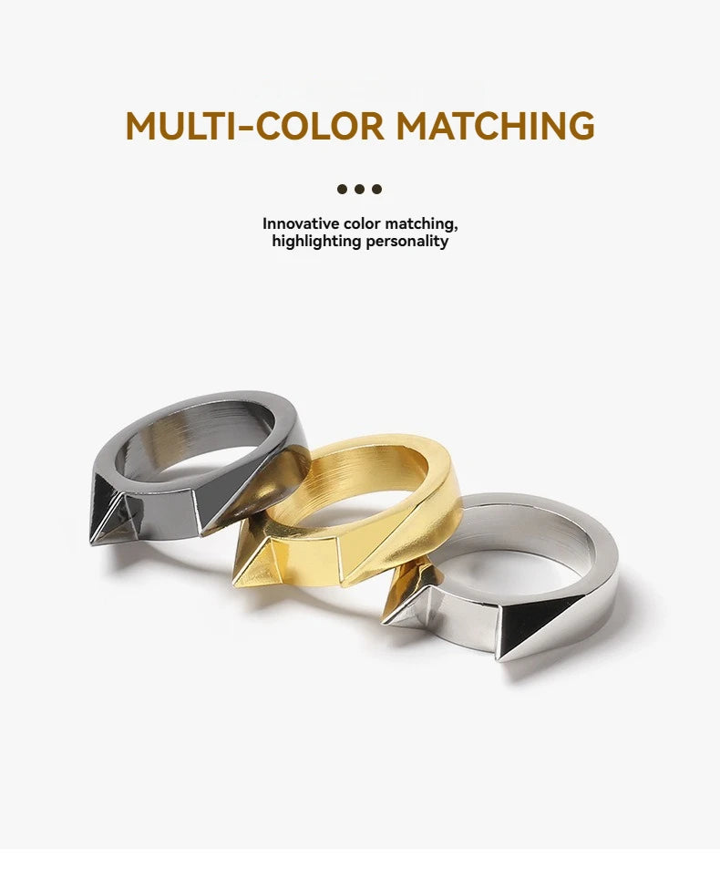 Cat Ear Shape Ring - Unisex Window Breaker Rings, Safety Spike Rings, Small Anti-Wolf Rings, Punk-Style Zinc Alloy Jewelry 3pcs