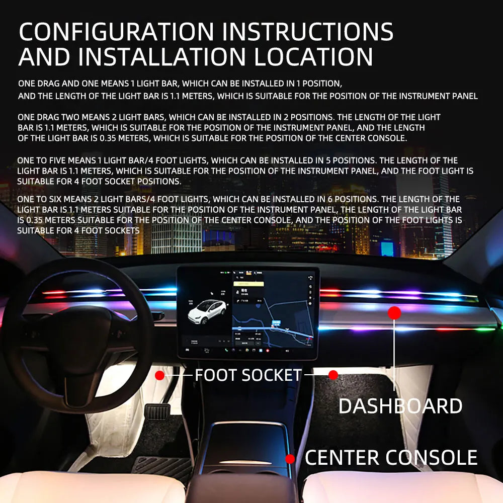 Full Colors USB Car LED Ambient Light Acrylic Strips Dashboard Lights RGB Car Interior Hidden App Remote Control Atmosphere Lamp