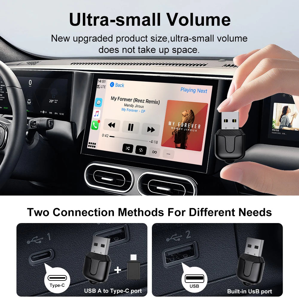 FLIXIVI CarPlay Android Auto Adapter Wired To Wireless 5GHz WiFi5.0, /type-c Plug and Play, for Original Wired CarPlay/Auto Cars