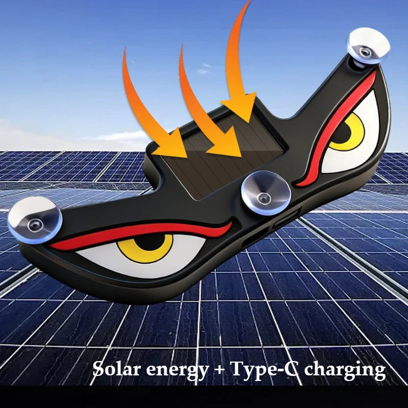 1Pc LED Dynamic Expression Neon Light, Car Solar Devil Eye Light, Rear Window Anti-Rear-End Warning Light