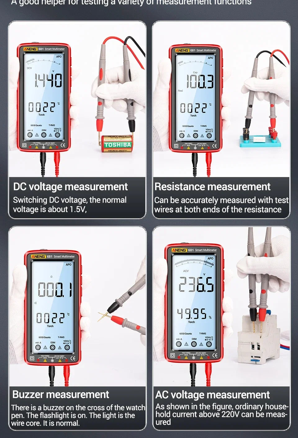 ANENG 681 Smart Digital Multimeter Rechargable AC/DC Voltage Non-contact Voltage Tester Meter LCD Screen Current Tester Tools