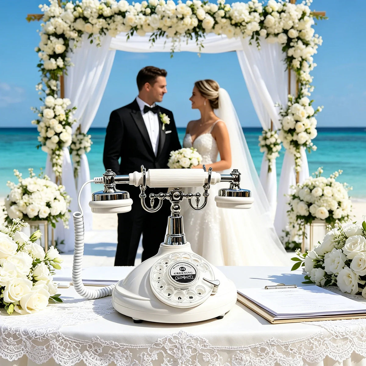 Voice Guestbook Telphone Wedding Telephone Capacity Vintage Rotary Recording Phone Customized Message for Wedding Birthday Party