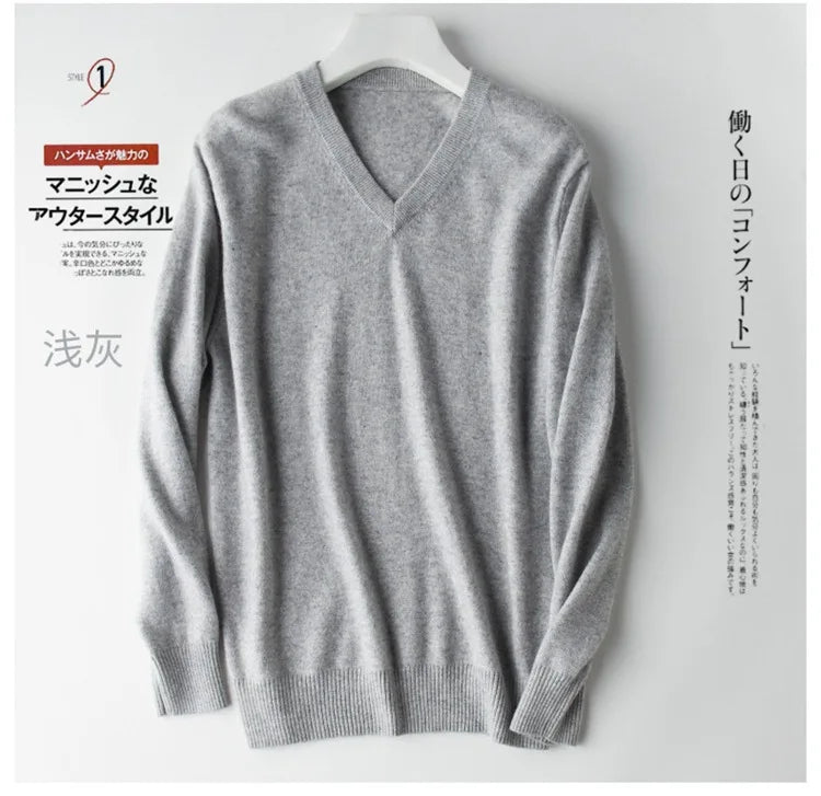 Cashmere Cotton Blend Classic V-neck Knitted Sweater Men Pullover 2024 Autumn Winter Soft Warm Business Casual Jumper pull homme