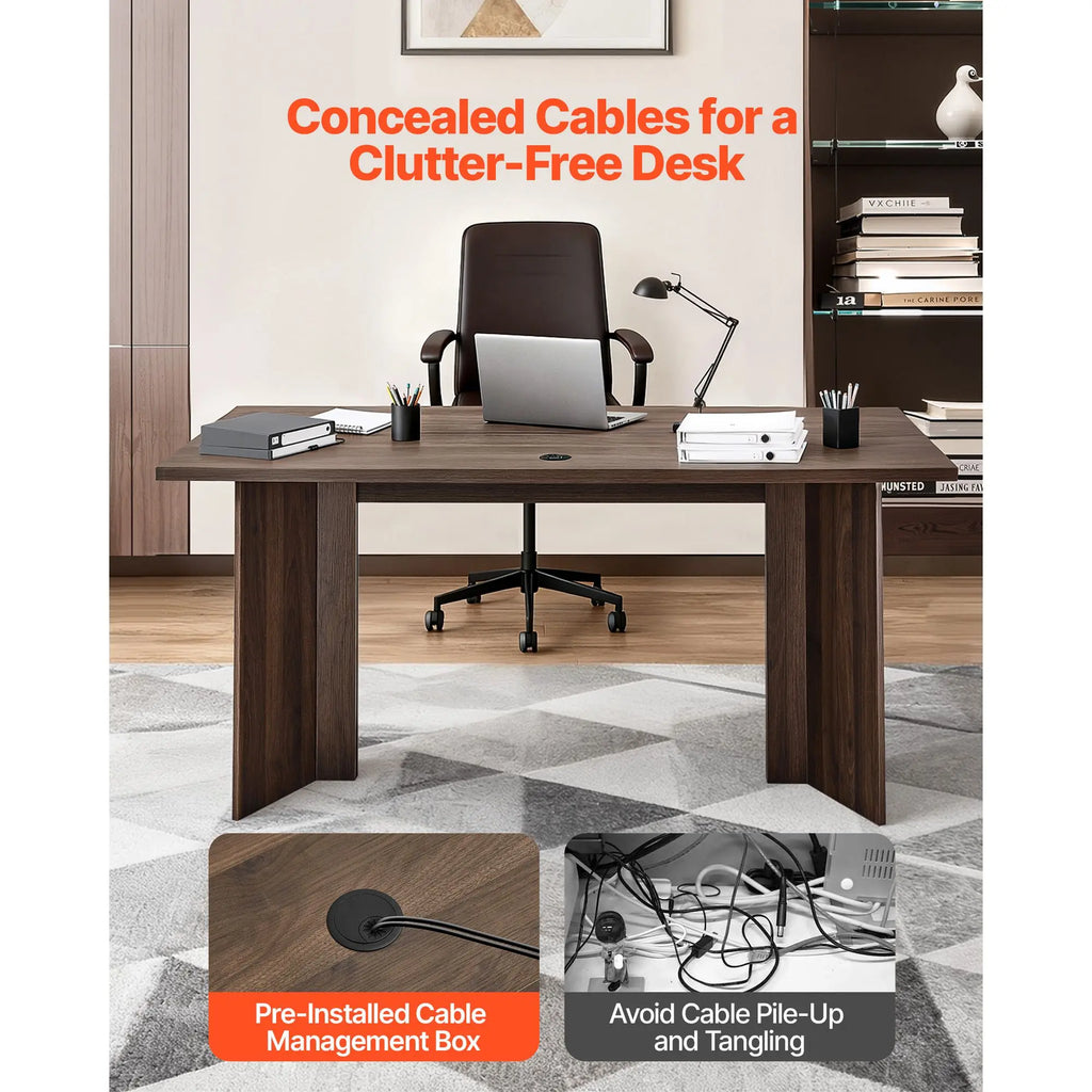 Heavy Duty 63 Executive Desk Large Modern Rectangle Office Table with Cable Connection Hole 250 LB MFC Material for Villas