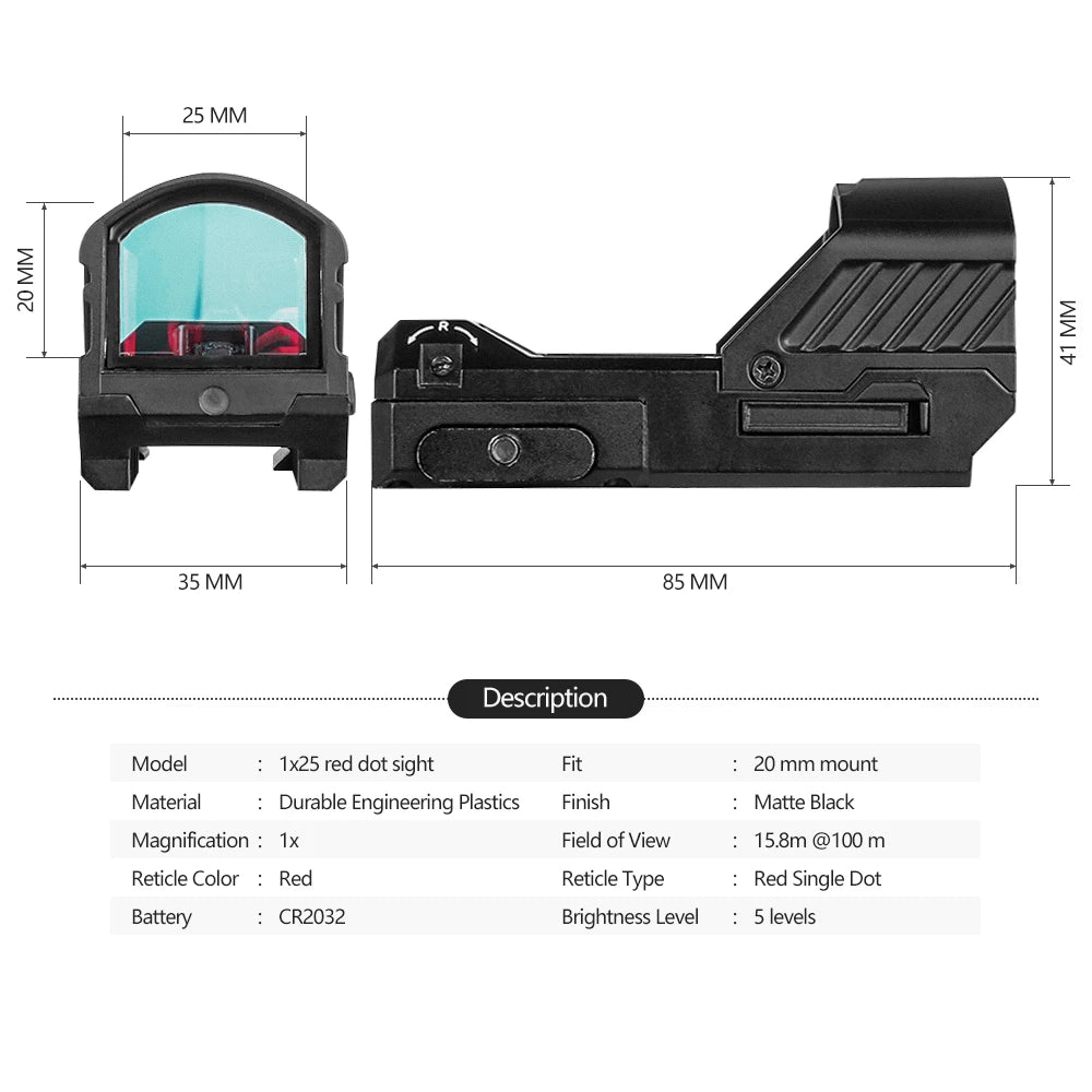 SPINA Optics Tactical 1x25 Collimator Red Dot Sight Rifle Reflex Optics for Hunting 20mm picatinny Connected Mount