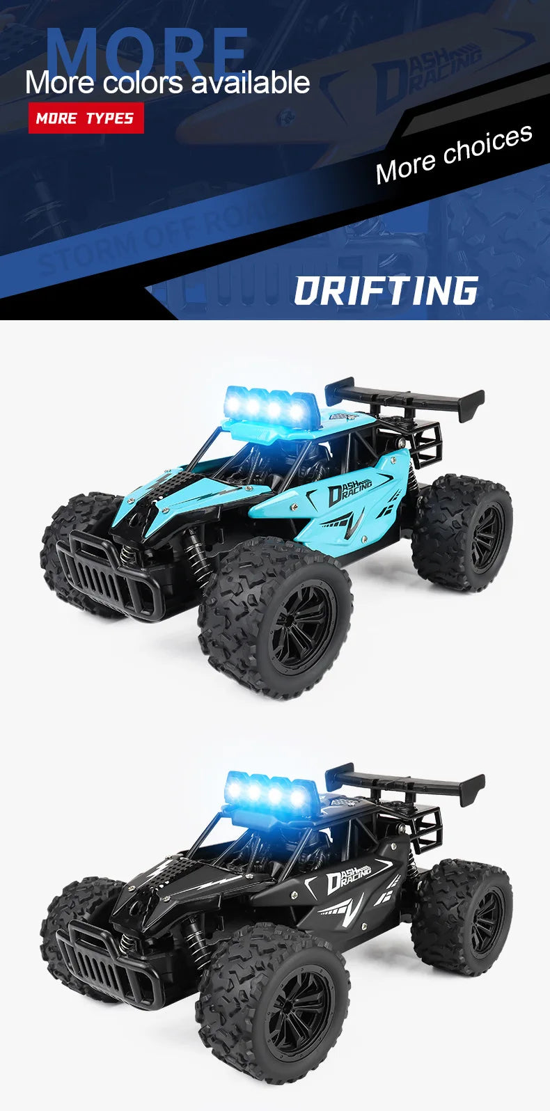 Oike Remote Control Car RC Drift Racing Vehicle Off Road Alloy 2.4G Radio High-Speed Trucks With LED Light Climbing Gift Kid Toy