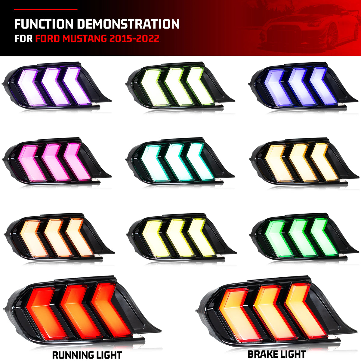 LED RGB Tail Lights for Ford Mustang S550 2015-2023 V6 V8 Color Change Sequential Turn Signal Rear Lamps Assembly