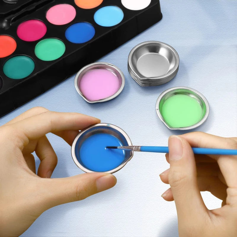 1-10pcs Stainless Steel Painting Palette Spouted Color Bowls Oil Paint Trays Paint Color Mixing Cups For Art Stationery Supplies
