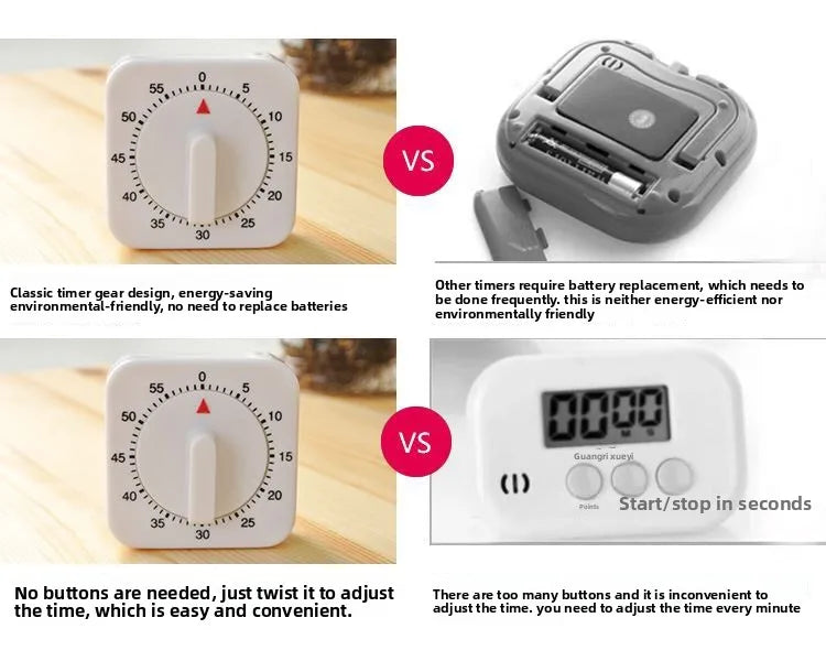 Kitchen Timer, Mechanical Rotary Timer, Student Problem-solving, Cute Kitchen Creative Square Alarm Clock, No Battery Required
