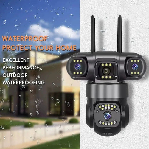 12MP 6K HD Outdoor Surveillance Camera Triple Lenses Triple Screens WiFi Connection Waterproof Night Vision Home Safety Cam