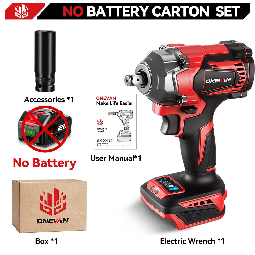 ONEVAN 1200N.M Torque Brushless Electric Impact Wrench 1/2Inch Cordless Wrench Screwdriver Power Tool For Makita 18V Battery Pin