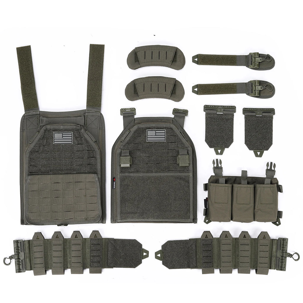 Outdoor Training Tank Top Triple Chest Item Pack MOLLE Extended Training Vest (Including US Flag)