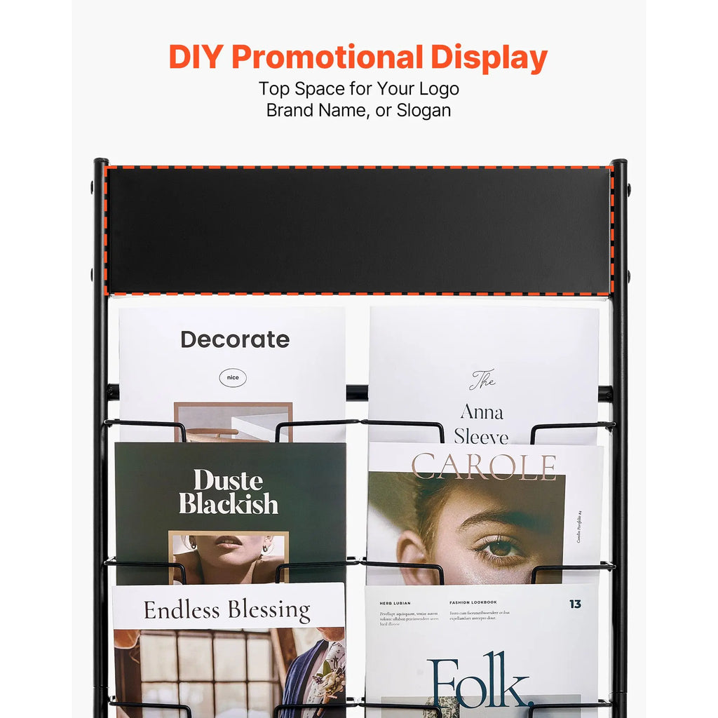 Portable 20-Pocket Brochure Display Rack Floor-Standing Metal Magazine and Newspaper Rack for Literature Display