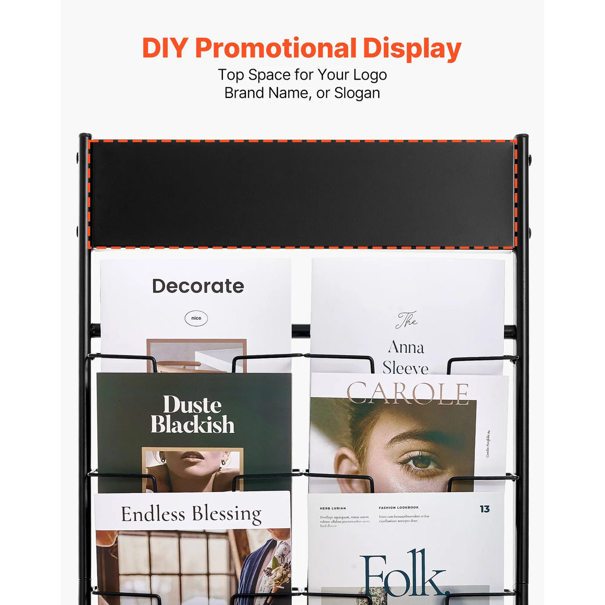 Portable 20-Pocket Brochure Display Rack Floor-Standing Metal Magazine and Newspaper Rack for Literature Display
