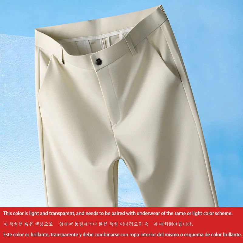 2026 Men's Spring Summer Autumn  Pants Straight Stretch Casual No Trace No Ironing Fabric Silky Cool Feeling Trousers 29-42