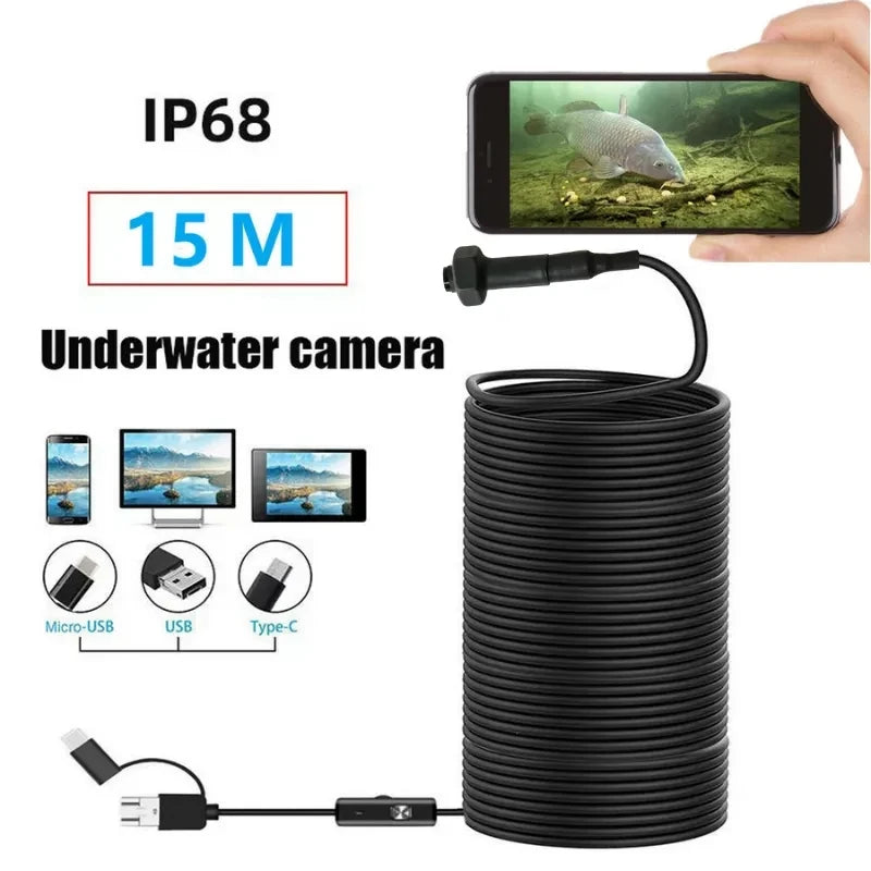 40m Fish Finder Underwater Fishing Endoscope Camera 960P Cars Sewer Inspection Borescope Waterproof 3In1 For Usb Android Type-C