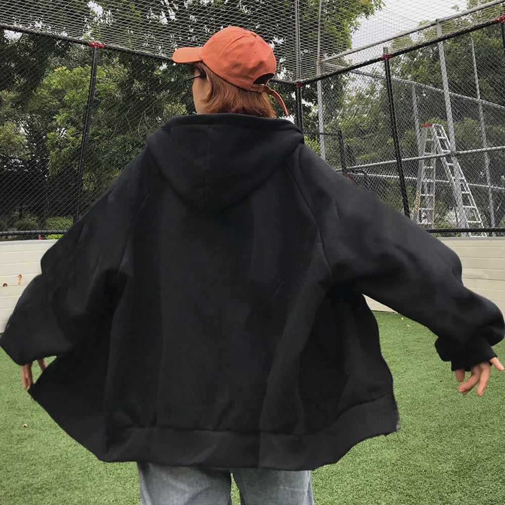 Fashion Zipper Hoodies Women/Men Fashion Long Sleeve Hooded Sweatshirt Casual Autumn Winter Sportwear Solid Clothes