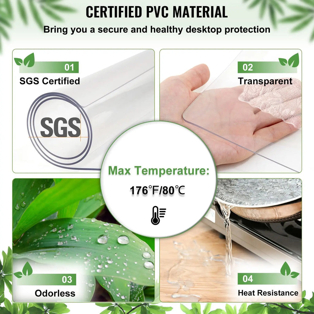Transparent PVC Rectangle Table Cover 42\"x96\"x0.08\" Clear Desk Mat Water & Oil Proof Furniture Protector
