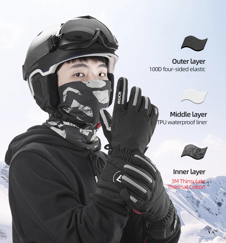 ROCKBROS Winter Ski Gloves Snowboard Gloves Snowmobile Motorcycle Riding Winter Gloves Windproof Waterproof Unisex Snow Gloves