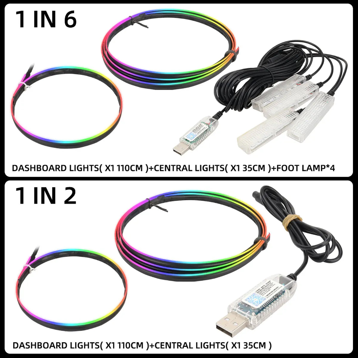 Full Colors USB Car LED Ambient Light Acrylic Strips Dashboard Lights RGB Car Interior Hidden App Remote Control Atmosphere Lamp